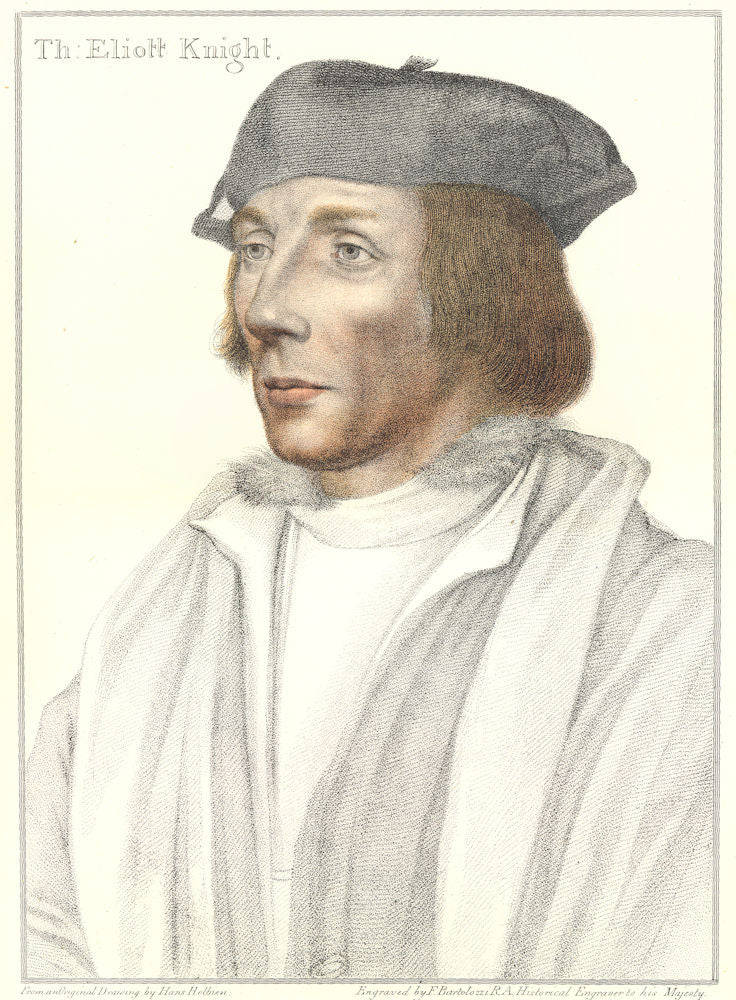 Sir Thomas Elyot by Bartolozzi after Holbein. Henry VIII's court 1884 print